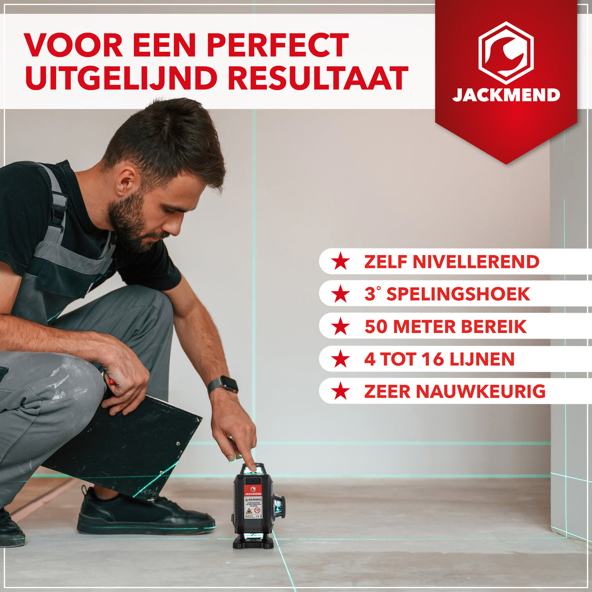 JACKMEND Laser lignes en croix 4D, rechargeable USB-C, affichage numérique, trépied inclus - Portée de 50 mètres