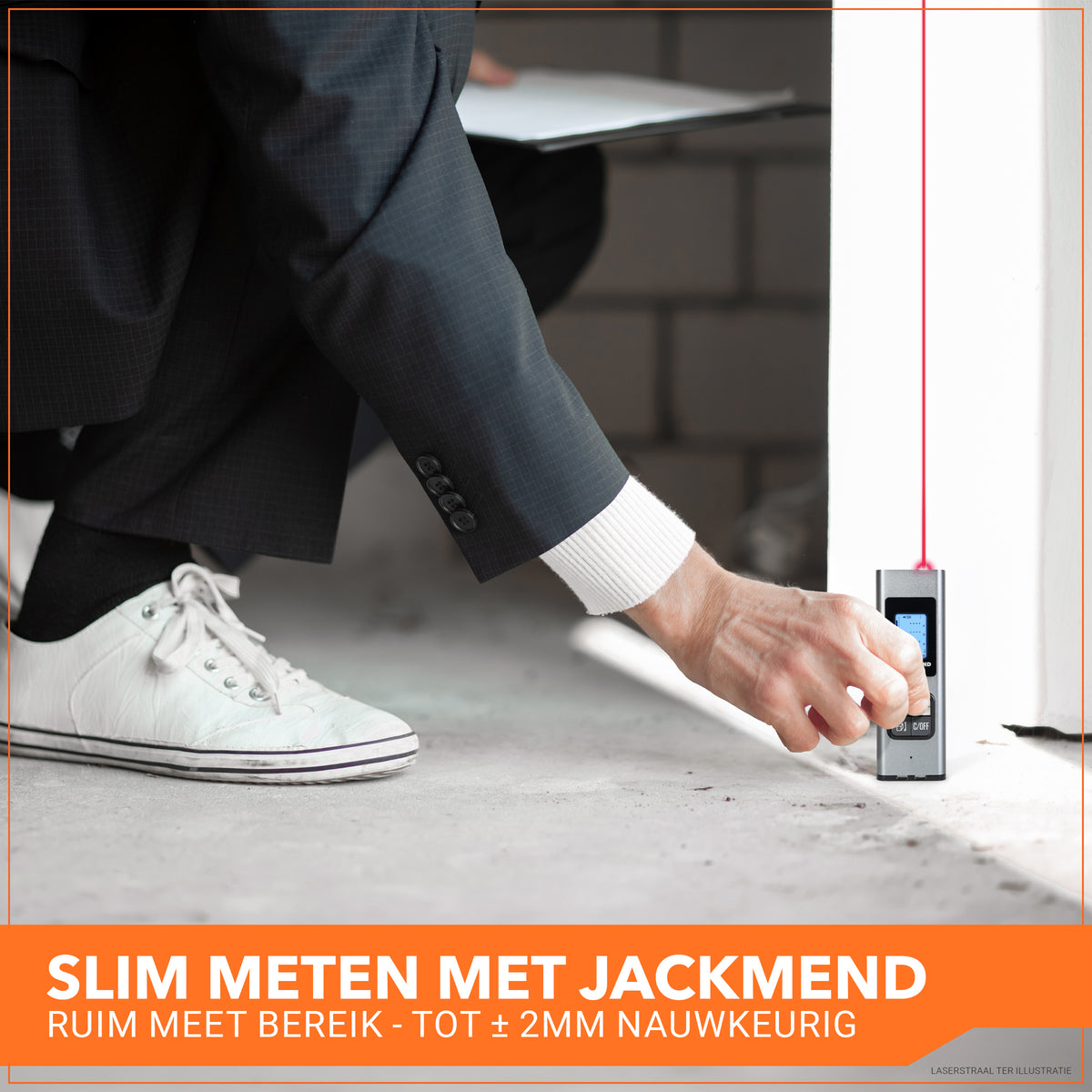 Jackmend Laserafstandsmeter - Oplaadbaar - Digitale Afstandsmeter met LED-Scherm en Draagkoord