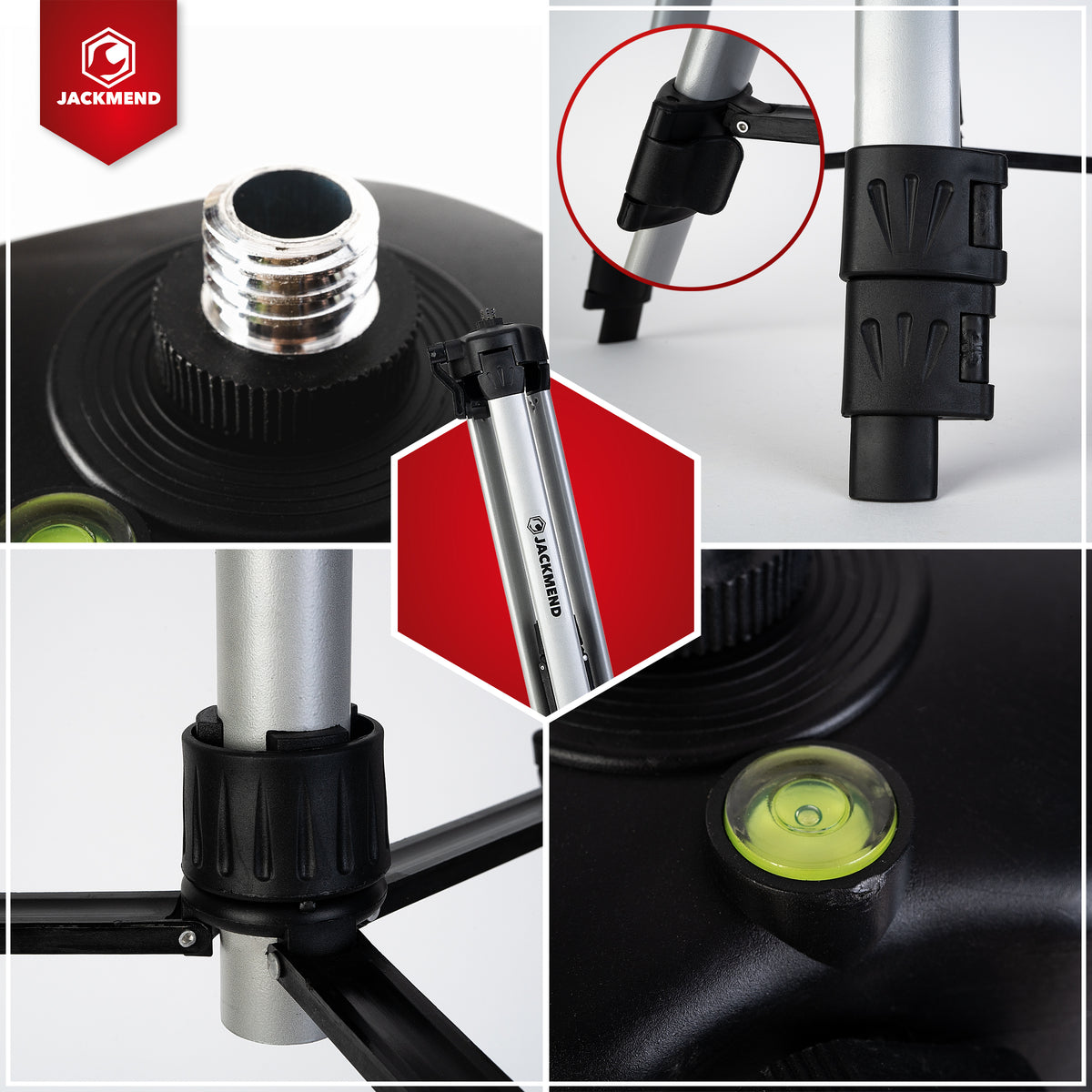 Laser croix 4D JACKMEND avec trépied de 1,45 m, 4 à 16 lignes - Portée de 50 mètres