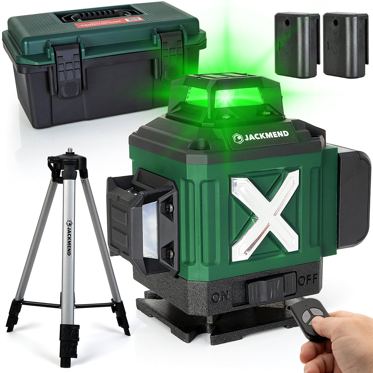 Laser croix 4D JACKMEND avec trépied de 1,45 m, 4 à 16 lignes - Portée de 50 mètres
