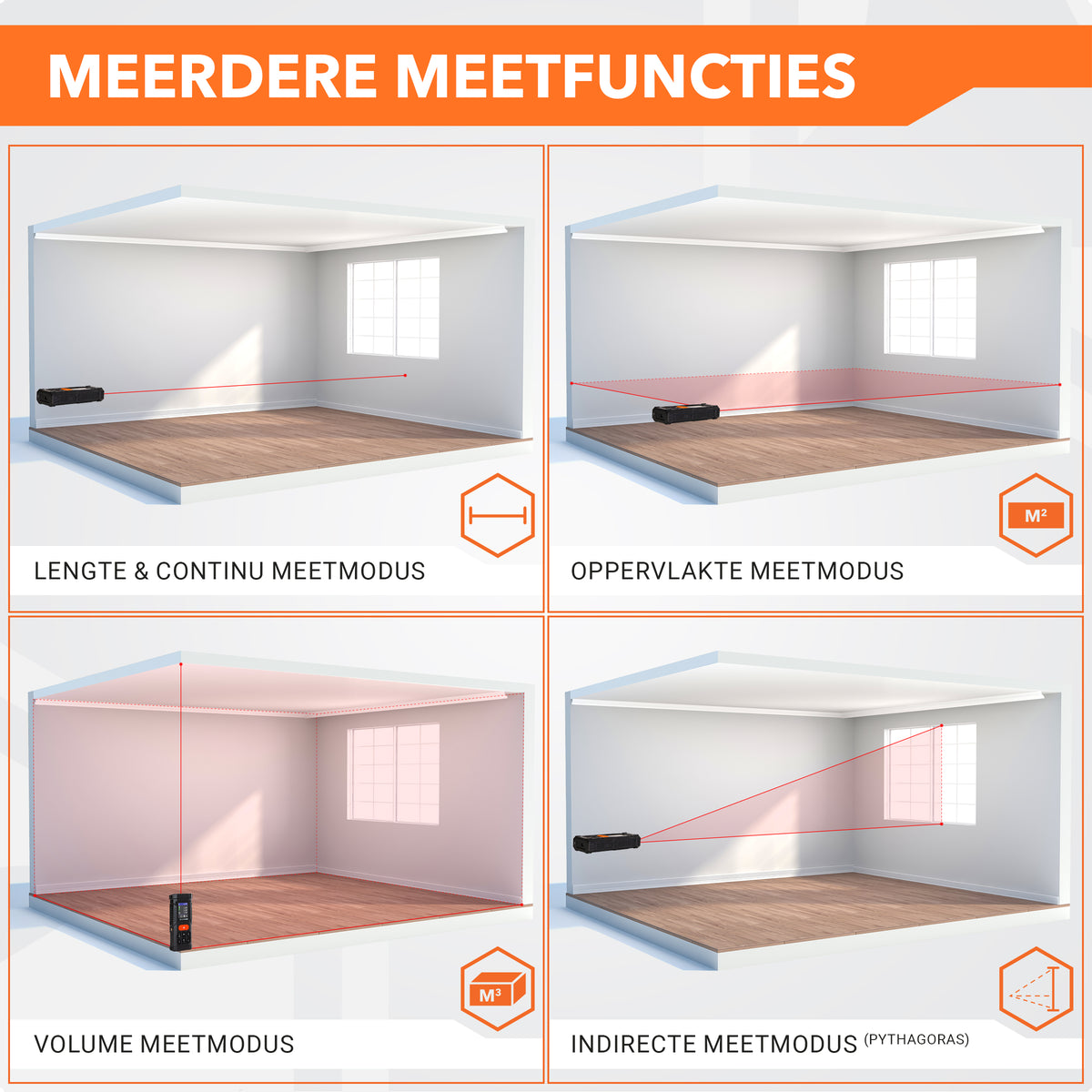 JACKMEND Laserafstandsmeter 200 Meter bereik - Met Hellingmeter, Pythagoras en Markeerlaser