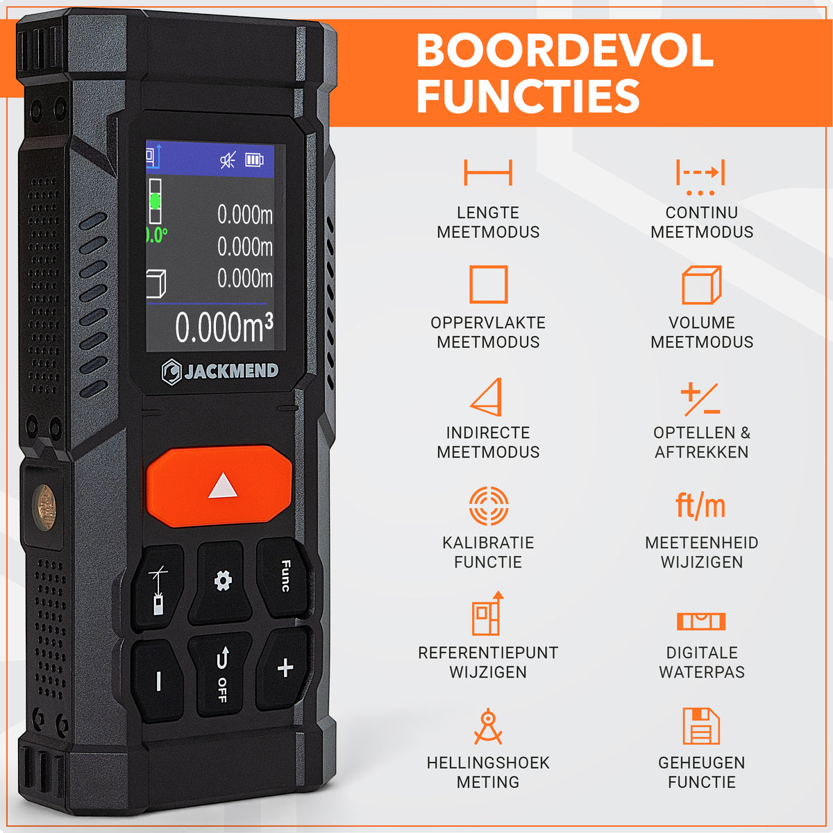 JACKMEND Laserafstandsmeter 200 Meter bereik - Met Hellingmeter, Pythagoras en Markeerlaser