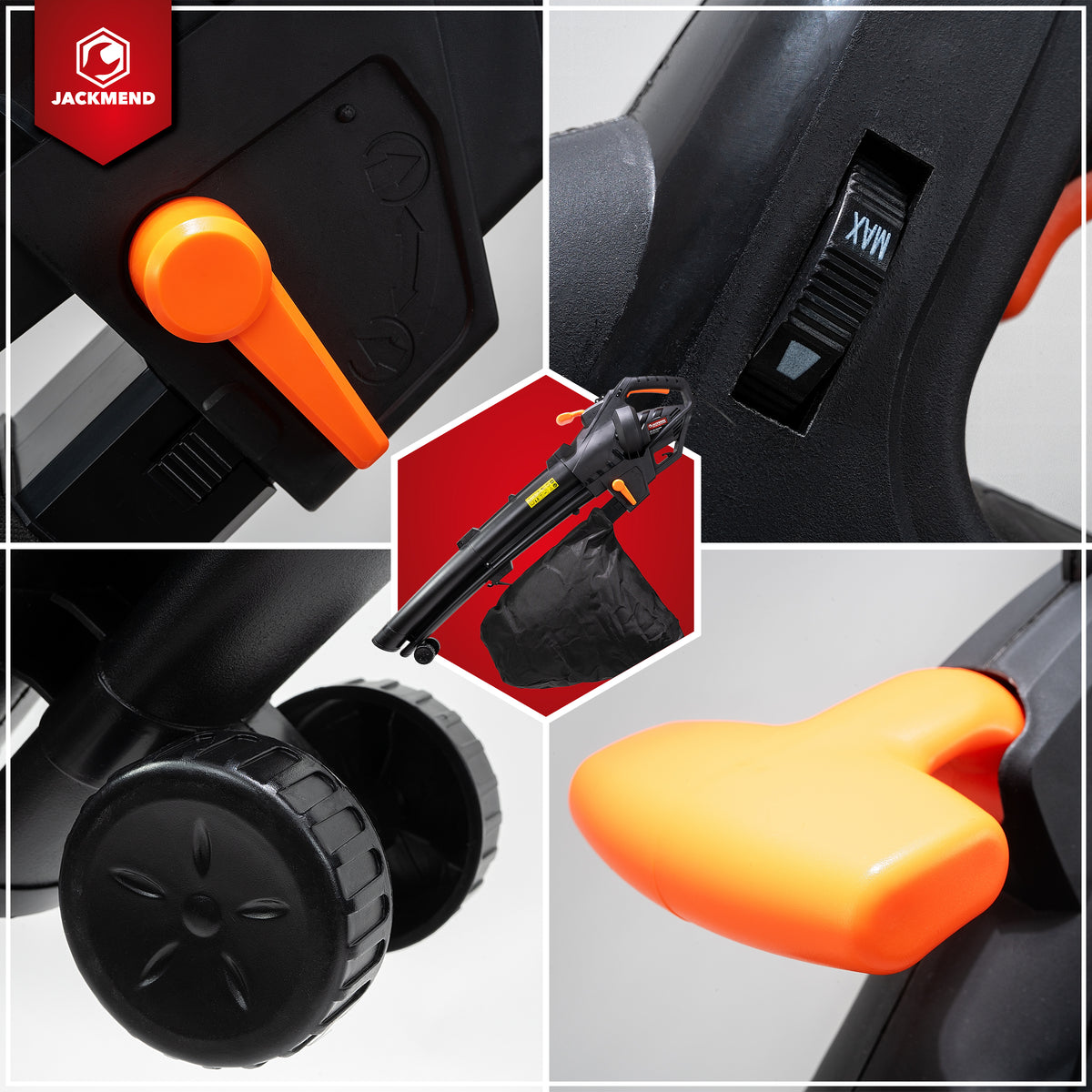 Souffleur de feuilles électrique JACKMEND avec sac de collecte de 35 L - 3000 W filaire, vitesse de l'air 270 km/h - 15 000 tr/min