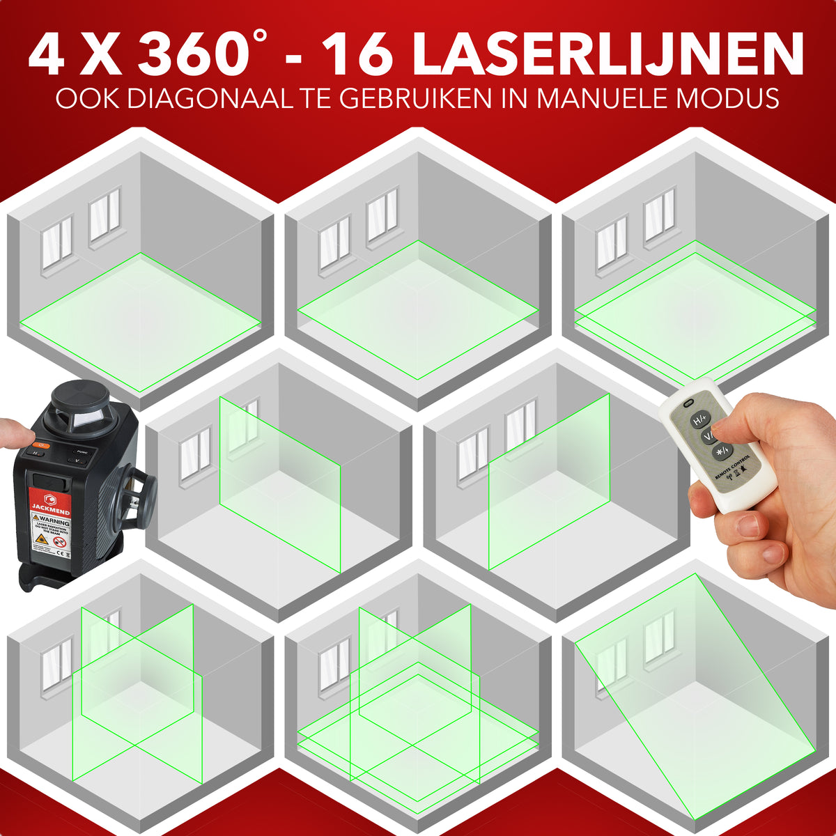 JACKMEND Laser lignes en croix 4D, rechargeable USB-C, affichage numérique, trépied inclus - Portée de 50 mètres